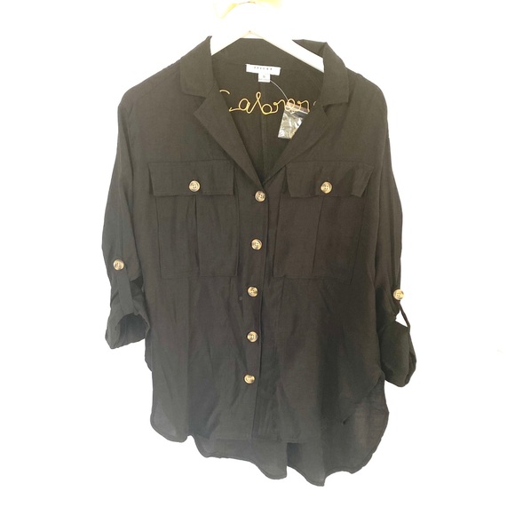 Black Button Down Safari Top - Picture 2 of 3